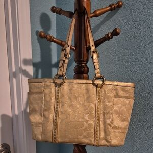 Coach Signature Elegant Gold Studded Tote Bag in GUC.